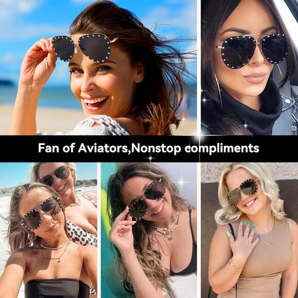 Studded Aviator Sunglasses Metal Frame UV400 Protect Fashion Accessories main image 6